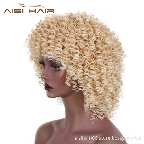 Hot Selling Cheap Heat Resistant Fiber Gluless Afro Clip In Blonde Kinky Curly Short Cheap Synthetic Hair Wigs
